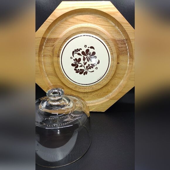 Vintage Cheese and Cracker Serving Platter with Glass Dome - Picture 2 of 3